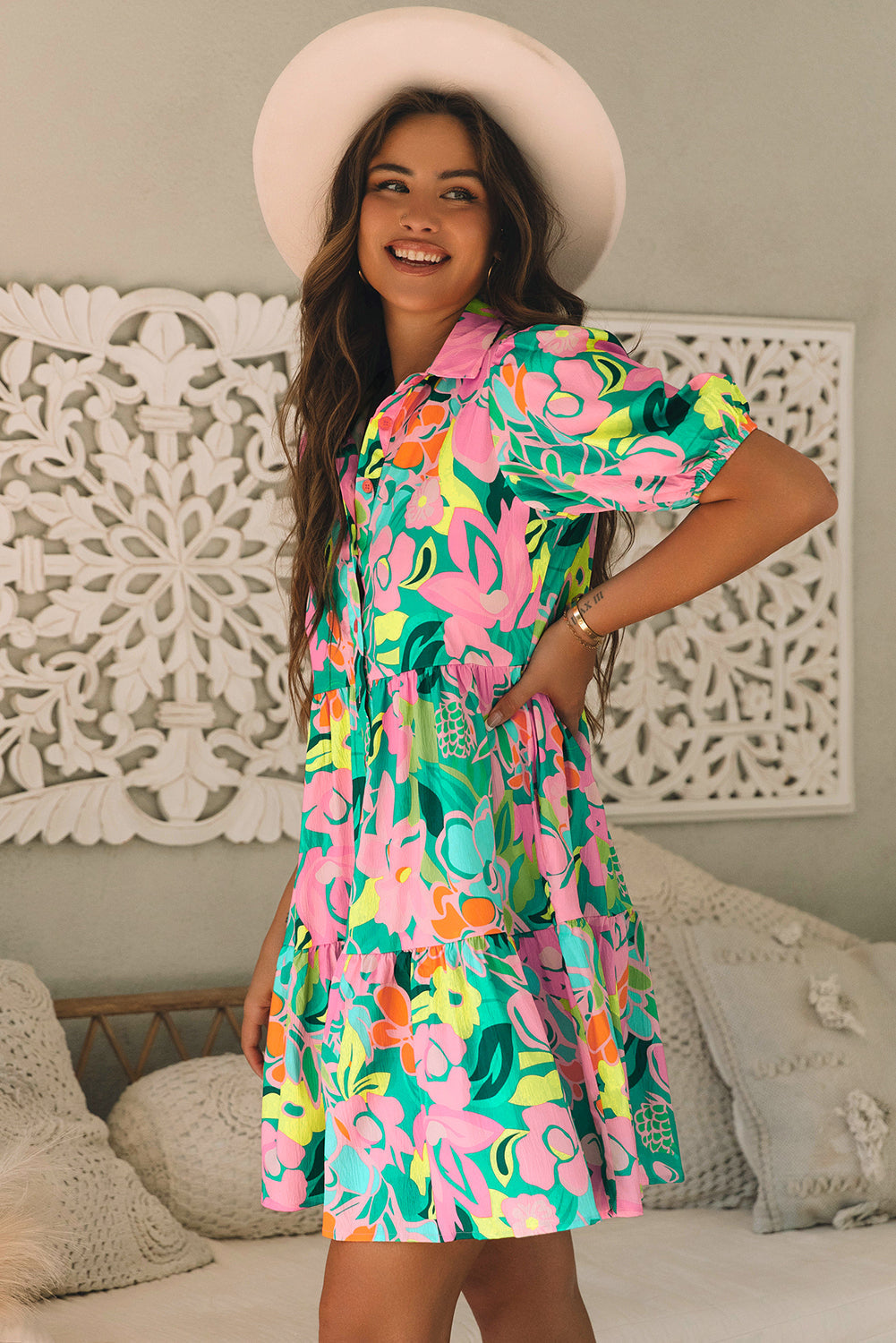 Brynleigh Floral Puff Sleeve Babydoll Dress