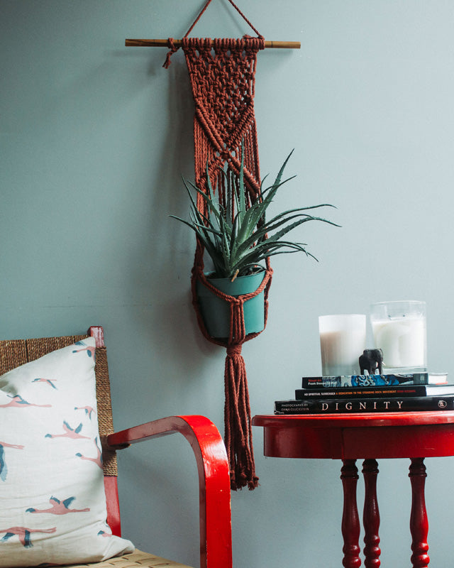 Mombacho Macrame Plant Holder | Tile Red