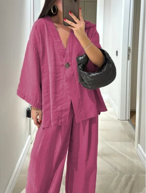Casual Half Sleeve + Trousers Pants - Two-Piece Set