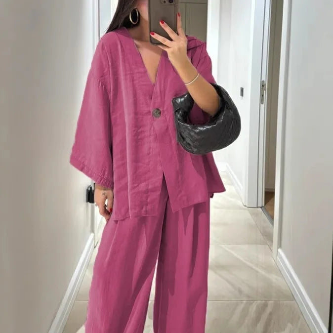 Casual Half Sleeve + Trousers Pants - Two-Piece Set
