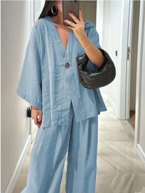 Casual Half Sleeve + Trousers Pants - Two-Piece Set