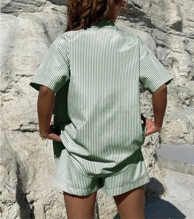 Striped Button Down + Short - Two-Piece Set