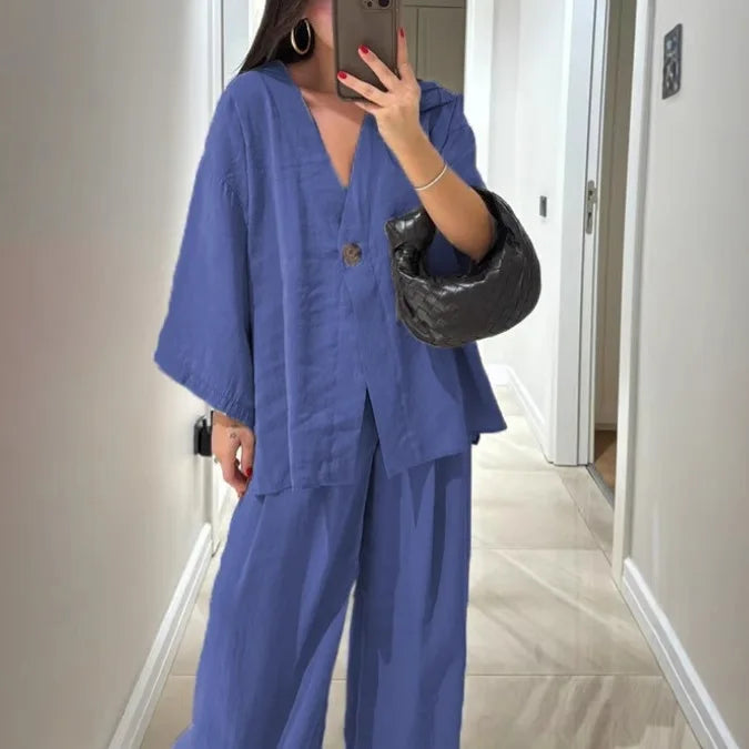 Casual Half Sleeve + Trousers Pants - Two-Piece Set