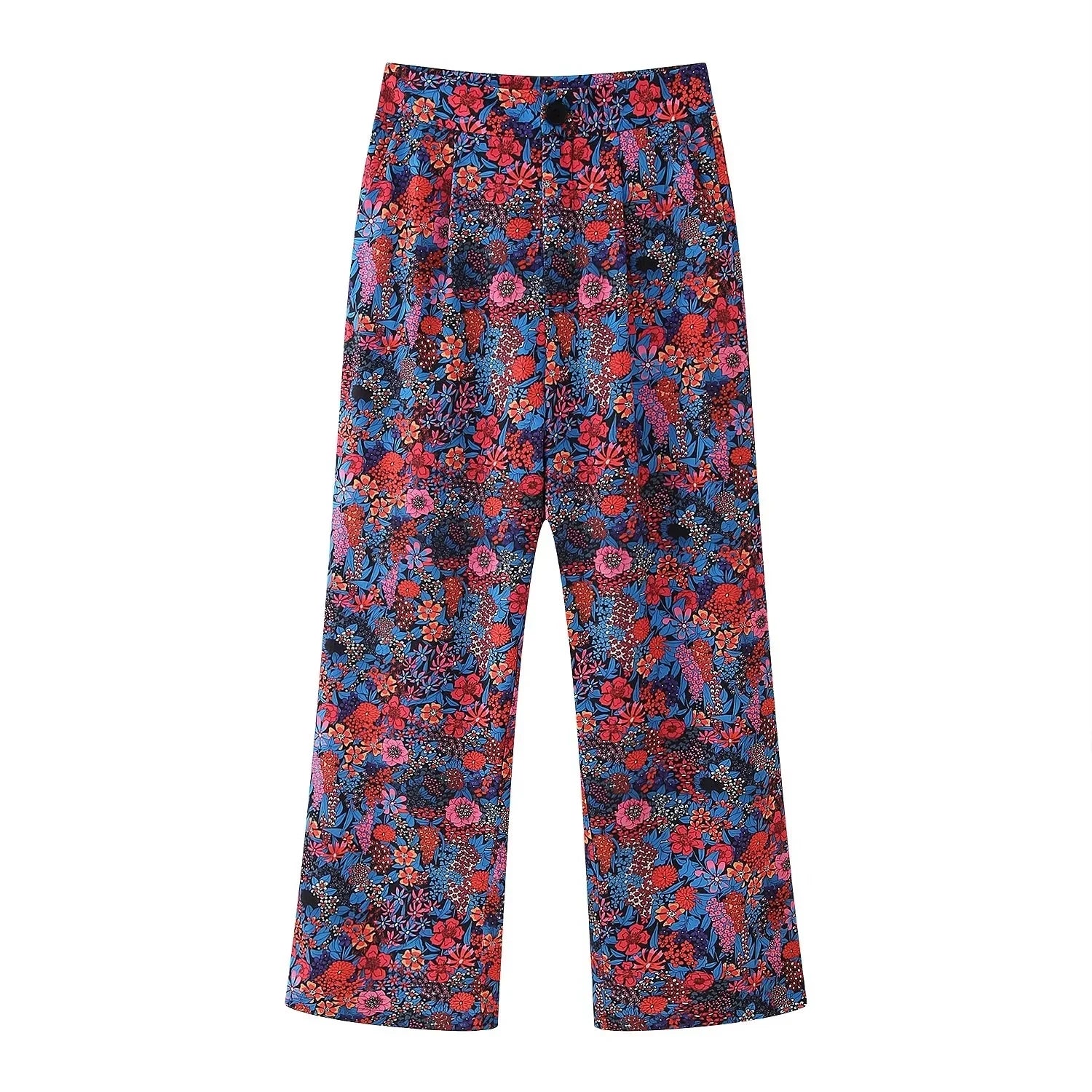 Floral Print Bow-Tie Blouse + Trouser Pant - Two-Piece Set