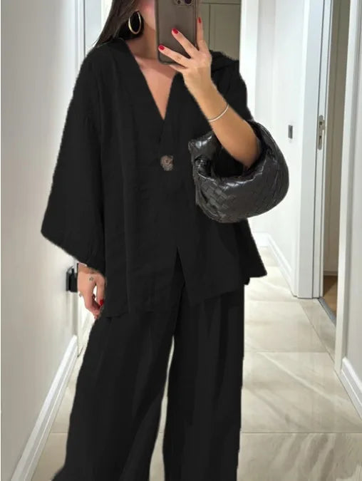 Casual Half Sleeve + Trousers Pants - Two-Piece Set