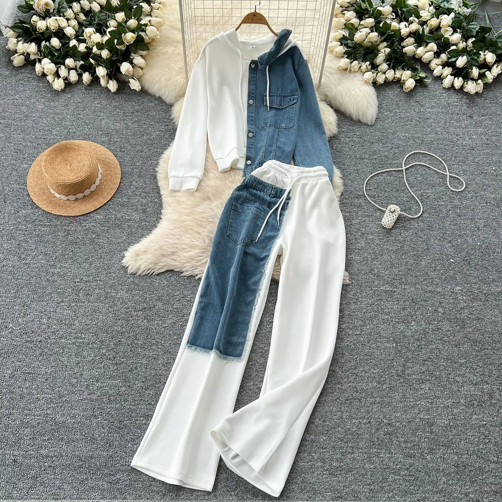 Casual Hoodie Top + Wide Leg Pant - Two-Piece Set