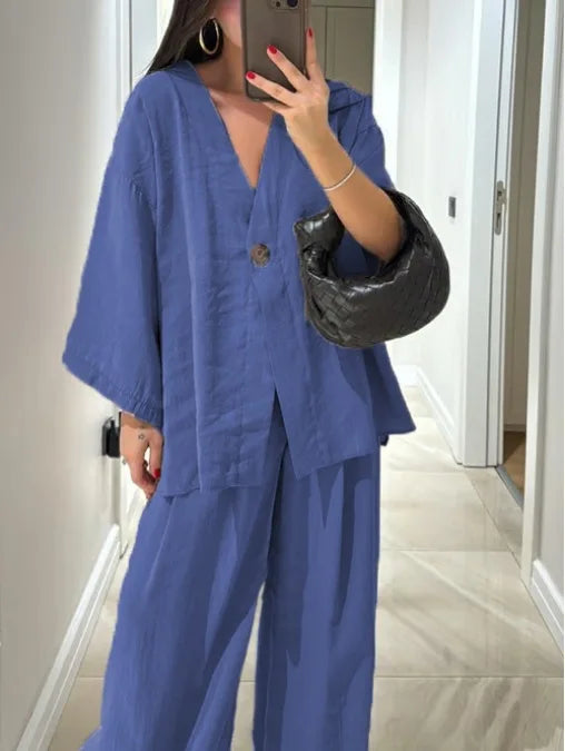 Casual Half Sleeve + Trousers Pants - Two-Piece Set