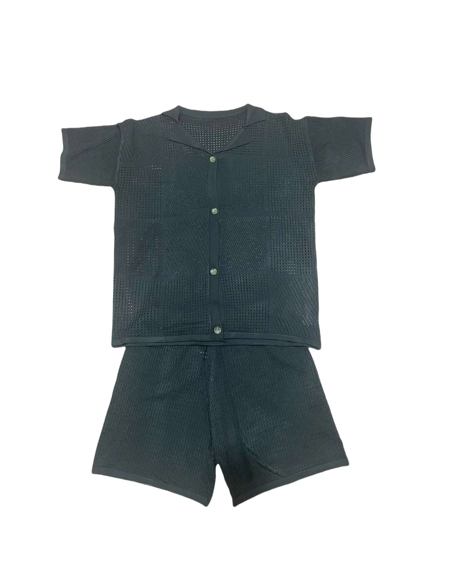 Slim Knit Hollow Cardigan Top + Short - Two-Piece Set