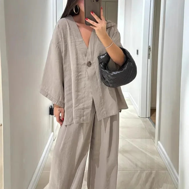 Casual Half Sleeve + Trousers Pants - Two-Piece Set