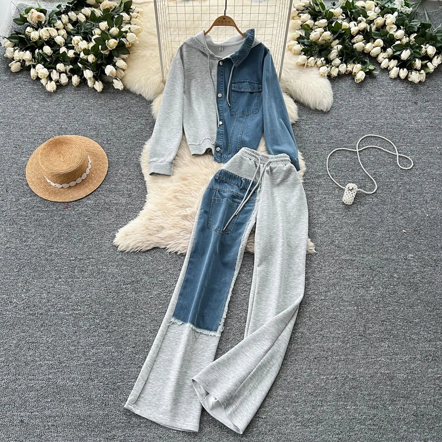 Casual Hoodie Top + Wide Leg Pant - Two-Piece Set