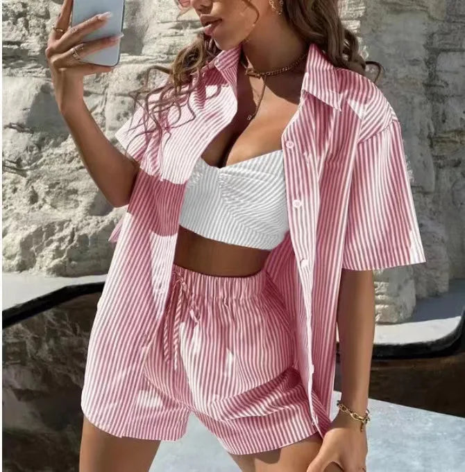 Striped Button Down + Short - Two-Piece Set