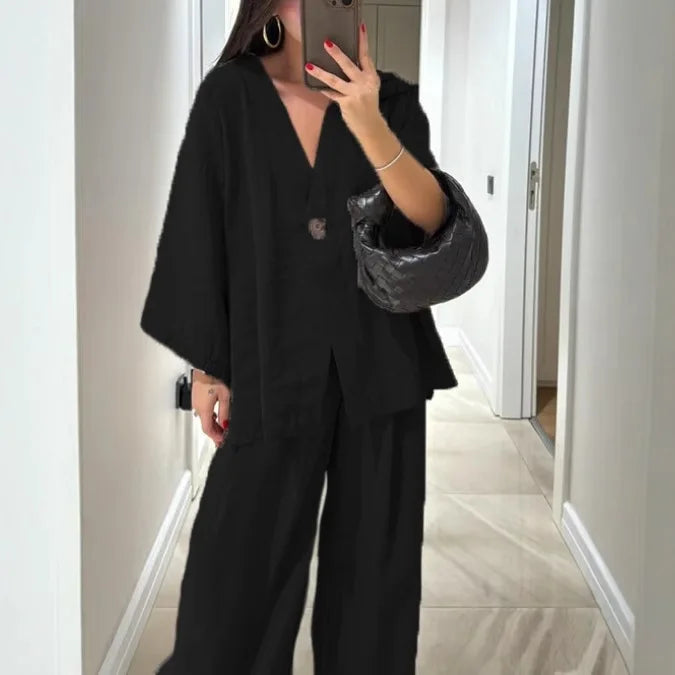 Casual Half Sleeve + Trousers Pants - Two-Piece Set