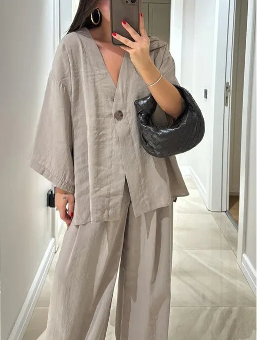 Casual Half Sleeve + Trousers Pants - Two-Piece Set