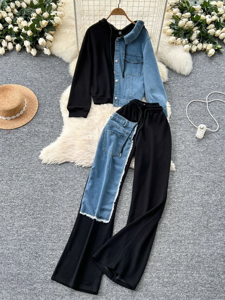 Casual Hoodie Top + Wide Leg Pant - Two-Piece Set