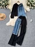 Casual Hoodie Top + Wide Leg Pant - Two-Piece Set