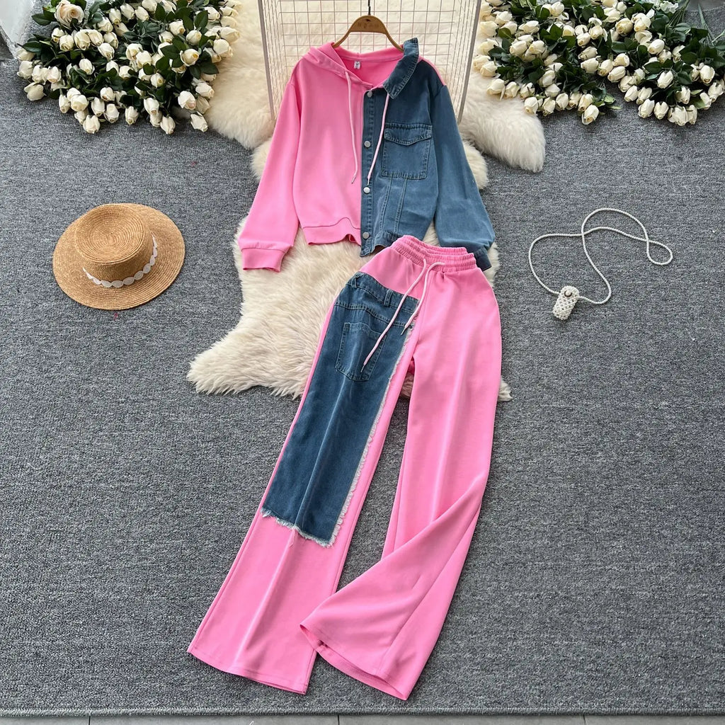 Casual Hoodie Top + Wide Leg Pant - Two-Piece Set