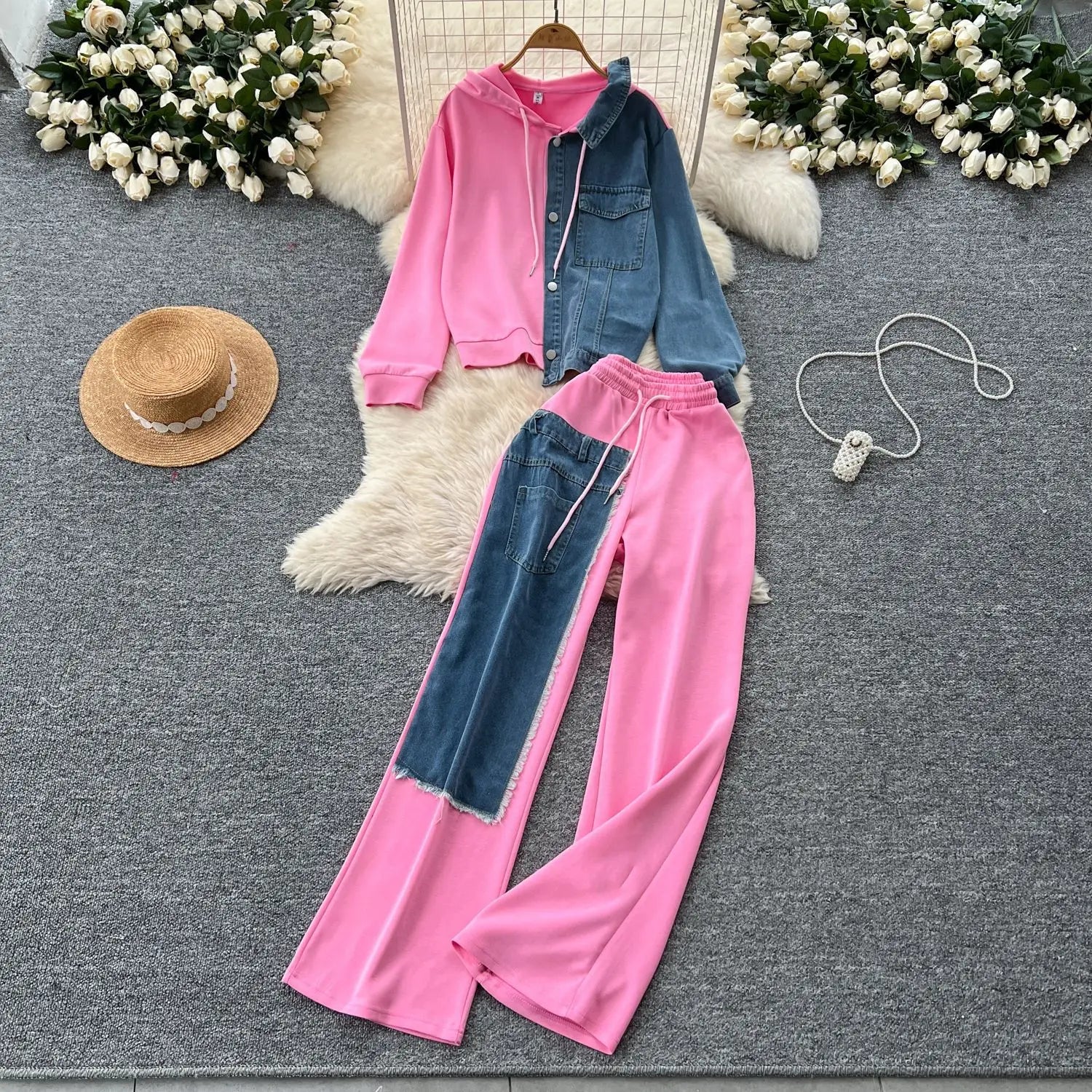 Casual Hoodie Top + Wide Leg Pant - Two-Piece Set