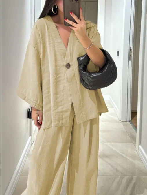 Casual Half Sleeve + Trousers Pants - Two-Piece Set