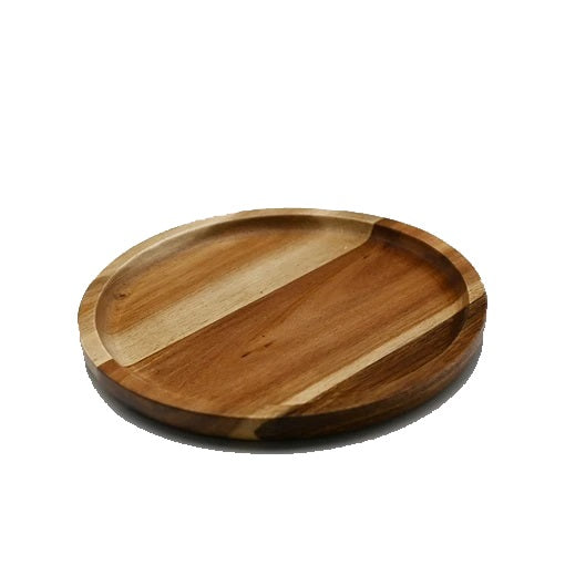 [ Set of 3 ] Zavis Green Acacia Wood Round Stackable Plate / Platter 8"  | Dishwasher Safe