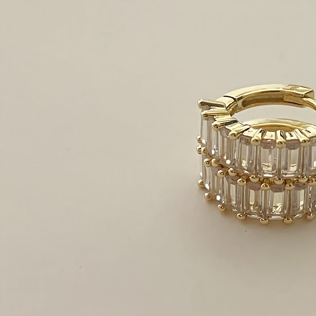 Liya Rectangle Stones Huggies- Gold